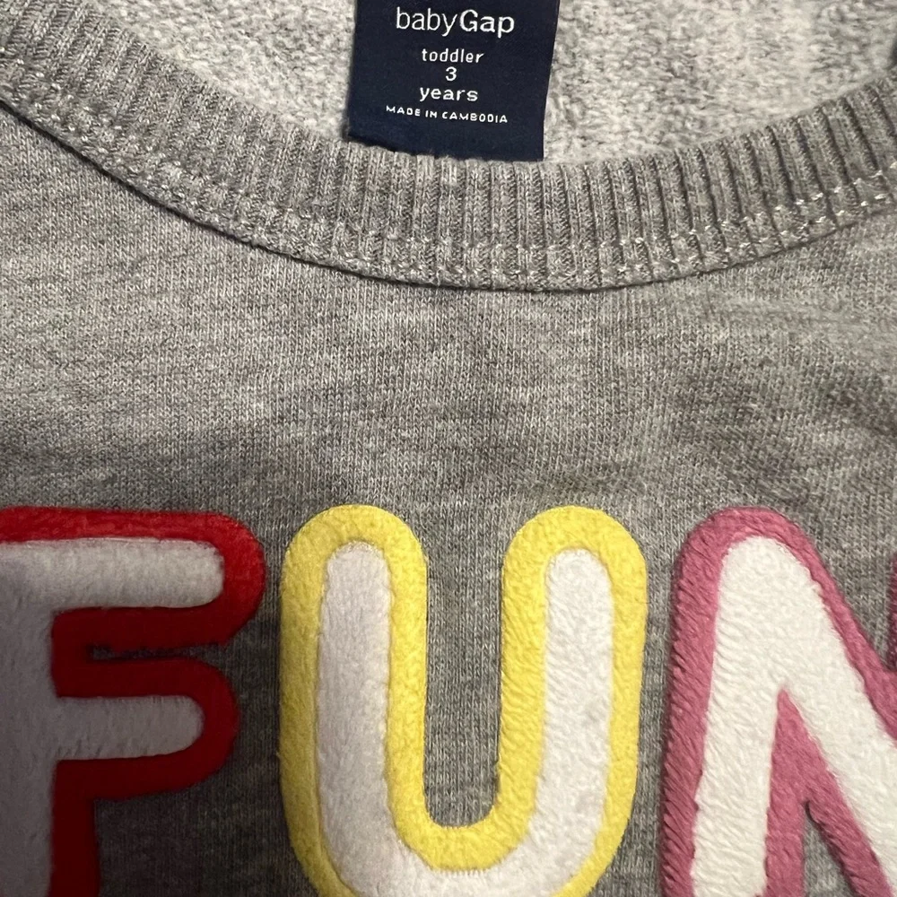 Like New BabyGap Gray Sweatshirt with Colorful 'FUN' Design